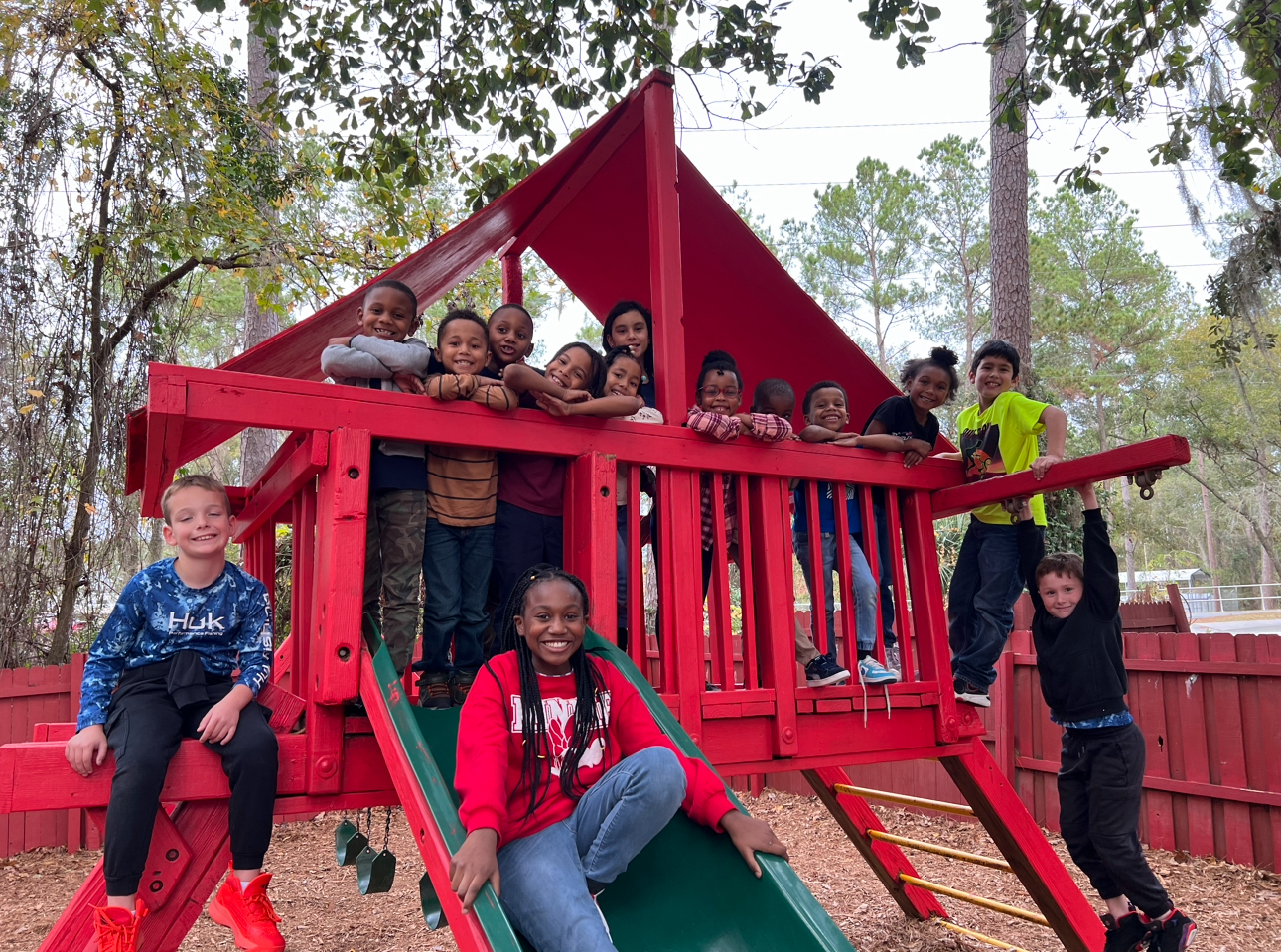 Kids playing on the playground.